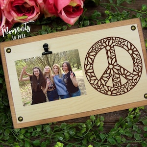 Peace Sign, Peace Symbol Rustic Picture Frame Boho Decor, Hippie Decor, Peace Decor, Wood Peace Art Gift for Friend Photo Display Room Decor