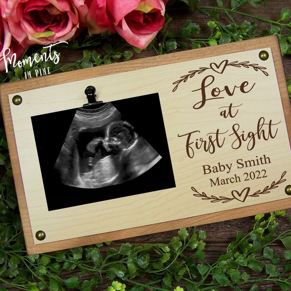 Love at First Sight Ultrasound Picture Frame New Baby Gift Personalized Baby Shower Sonogram Photo Frame Pregnancy Announcement Baby Reveal