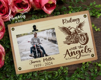 Motorcycle Memorial Gift for Biker Personalized Picture Frame Photo Keepsake Sympathy Riding with the Angels Plaque Chopper Motorbike Rider