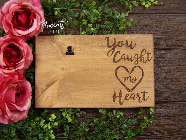 Fishing Couple Gift Engraved Quotes Love Picture Frame Him Husband You Caught My Heart Anniversary Gift for Boyfriend Rustic Photo Frame