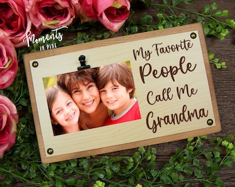 Grandma Gift for Birthday, My Favorite People Call Me Grandma Picture Frame Wood Sign Personalized Mother's Day Gift for Grandma Photo Frame