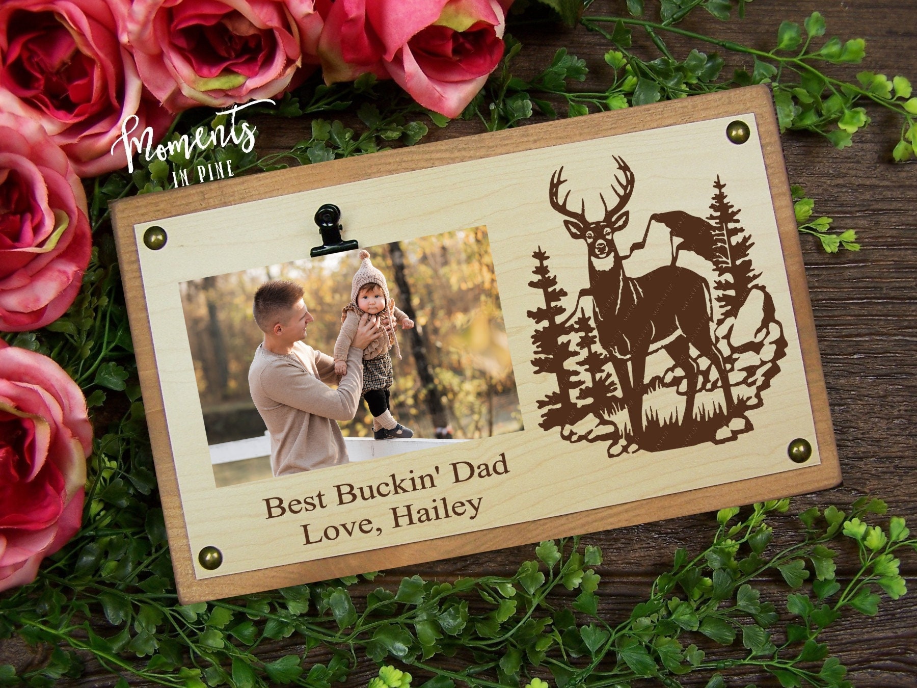 Dad Hunting Gift, Best Buckin Dad Picture Frame Sign Rustic Decor, Personalized Father's Day Gift, Hunter Gift Dad Birthday Gift, Deer Scene