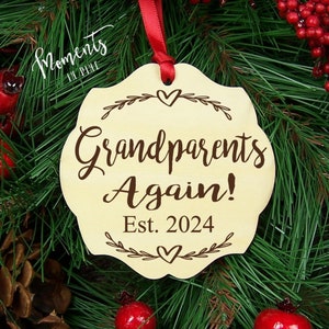 Second Baby Gift for Parents Second Baby Announcement Christmas Ornament Christmas Gift to Grandparents Again Est. 2024 Pregnancy Reveal