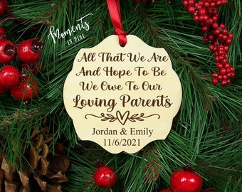 Thank You Wedding Gift for Parents From Bride and Groom Personalized Wedding Ornament Keepsake Parents Of The Bride Christmas Ornament Gift