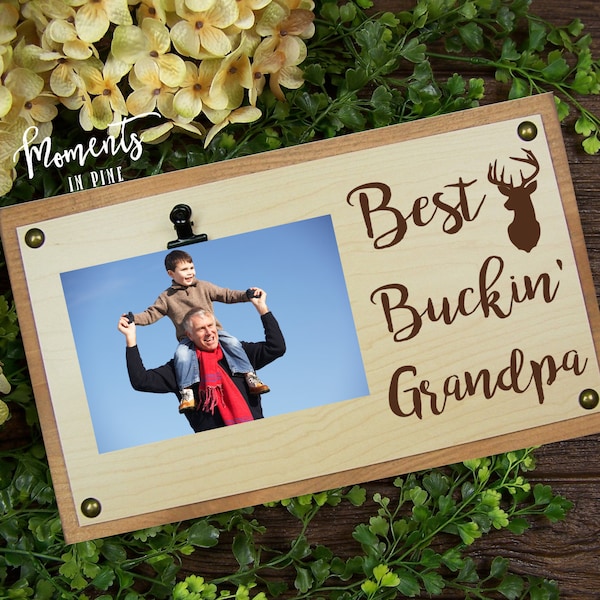 Grandpa Hunting Gift, Best Buckin Grandpa Picture Frame Wood Sign Rustic Decor, Grandpa Gift from Grandkids, Grandpa Birthday Gift Keepsake