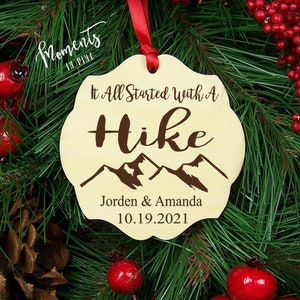 Mountain Engagement Ornament Personalized 2023 Engagement Gift for Couple, It All Started With A Hike Christmas Ornament, Hiking, Hiker Gift