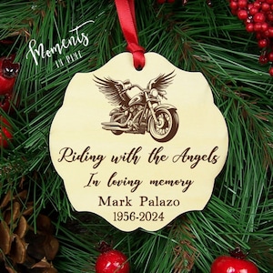 Motorcycle Memorial Ornament Personalized Riding With The Angels Christmas Ornament In Loving Memory Of Bike Rider Remembrance Sympathy Gift