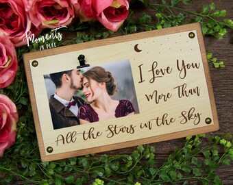 I Love You More Than All The Stars In The Sky Picture Frame, Engraved Gift for Him, Couples Gift, Anniversary Gift for Boyfriend, Husband