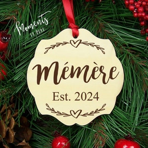 Memere Gift, Memere Christmas Ornament Sign, Memere Est. 2024 Pregnancy Announcement Baby Reveal, French Grandma Gift For Memere Keepsake