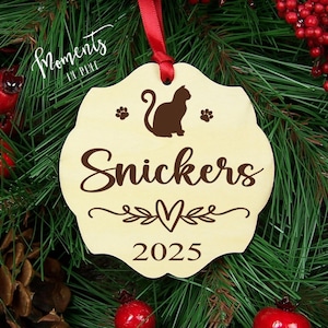 Custom Cat Ornament Personalized Gift for Cat Parents Cat Name Christmas Ornament Wood 2025 New Kitten Gift Idea Cat Owner Gift Cat Mom Dad
