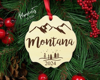 Montana Ornament, Montana Christmas Ornament 2024 Rustic Ornament Gift State Montana Mountains Travel Montana Gift for Men, Christmas Gift