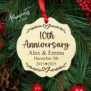 10th Anniversary Gift for Him, Her, Husband Wife Gift, Personalized Gift for Couple, 10 Year Wedding Anniversary Christmas Ornament Keepsake