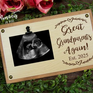 Great Grandparents Again Pregnancy Announcement Gift Ultrasound Picture Frame Reveal Engraved Wood Sonogram Photo Frame Second New Baby Gift