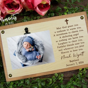 Baptism Gift Boy, Baptism Gift Girl, Engraved Wood Personalized Baptism Picture Frame Keepsake for Godson, Unique Christening Gift Idea