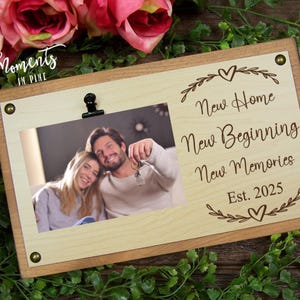New Home New Beginning New Memories Picture Frame Wood Sign Housewarming Gift, New Home Gift Couple Family Gift, New House Rustic Home Decor