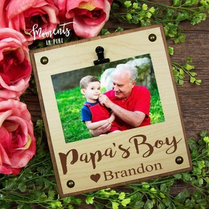 Grandpa Picture Frame Personalized Grandpa Gift from Grandson, Papa&#39;s Boy Photo Frame Christmas Gift for Papa from Grandkids Grandpa Present