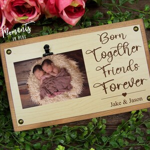 Twins Baby Gift, Mom Of Twins Gift Personalized Twins Picture Frame Born Together Friends Forever Twin Girls Boys Baby Shower Gift for Twins