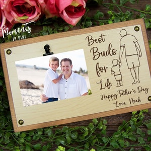 Personalized Gift for Dad, Best Buds For Life Dad Picture Frame, Dad Photo Display Clip Frame Wood Sign, Unique Father&#39;s Day Gift from Son