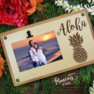 Aloha Sign, Pineapple Decor, Wood Sign, Picture Frame, Hawaiian Vacation, Summer Vacation Gift, Tropical Wall Art, Island Decor, Photo Frame