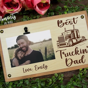 Best Truckin&#39; Dad Picture Frame Personalized Gift for Dad, Trucker Gifts for Men, Father&#39;s Day Gift Idea, Big Rig Sign, Semi Truck Driver