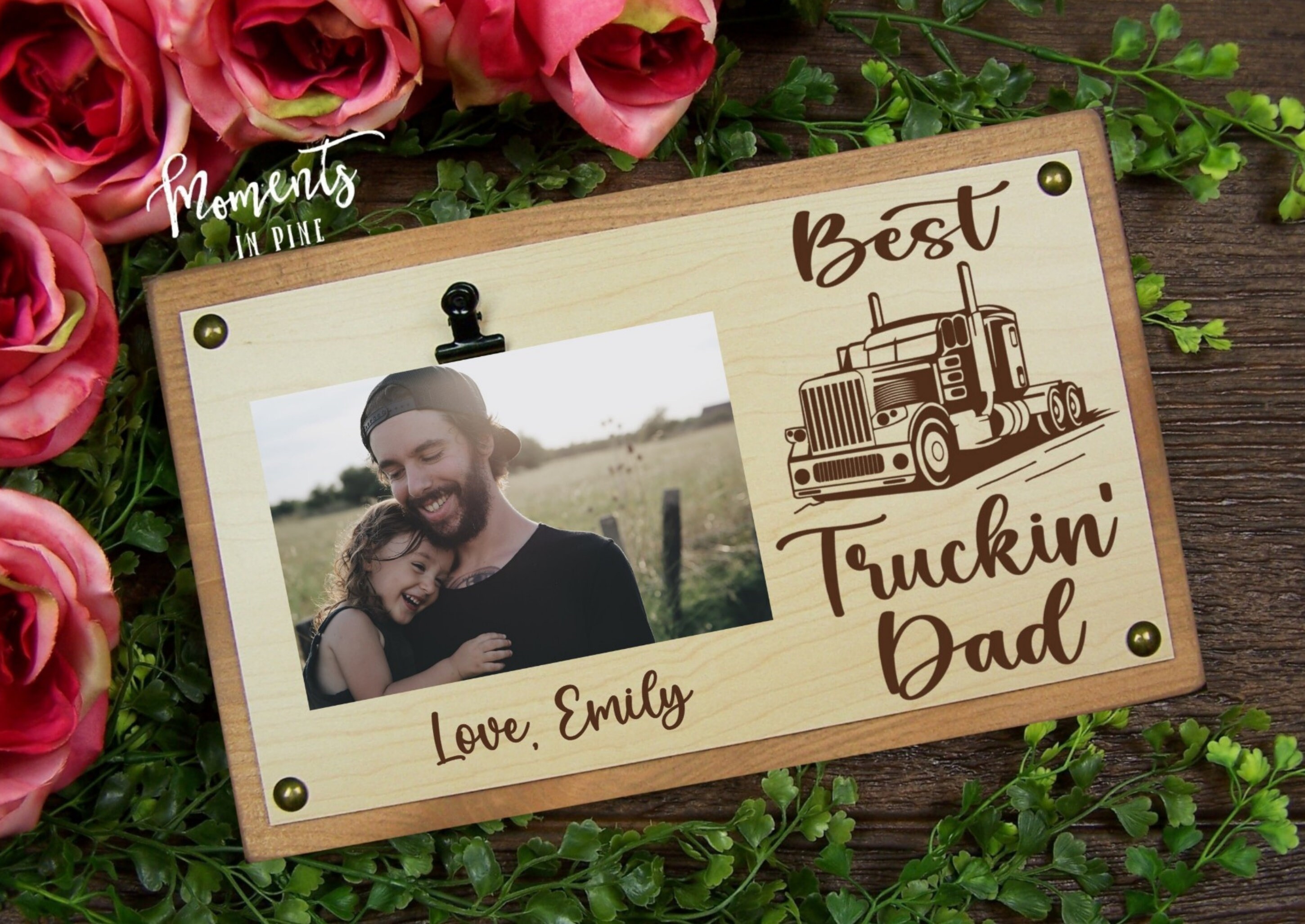 Best Truckin' Dad Picture Frame Personalized Gift for Dad, Trucker Gifts for Men, Father's Day Gift Idea, Big Rig Sign, Semi Truck Driver