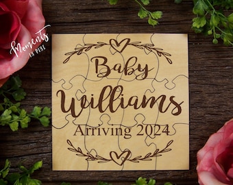 Pregnancy Announcement Gift Personalized Baby Name Baby Arriving 2024 Surprise Announcement Puzzle Fun Baby Reveal Grandparents, Husband