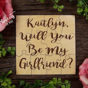Will You Be My Girlfriend Proposal Gift Idea Pop The Question Valentine&#39;s Day Gift for Girlfriend Custom Engraved Wood Personalized Puzzle