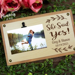 She Said Yes Personalized Engagement Picture Frame Announcement Frame, Engagement Gifts for the Couple Engagement Photo Frame, Rustic Frame