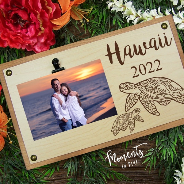 Sea Turtle Gift, Hawaii Picture Frame Engraved Wood Sign, Sea Turtle Decor, Sea Turtles Wall Art, Summer Family Vacation Gift, Travel Gift