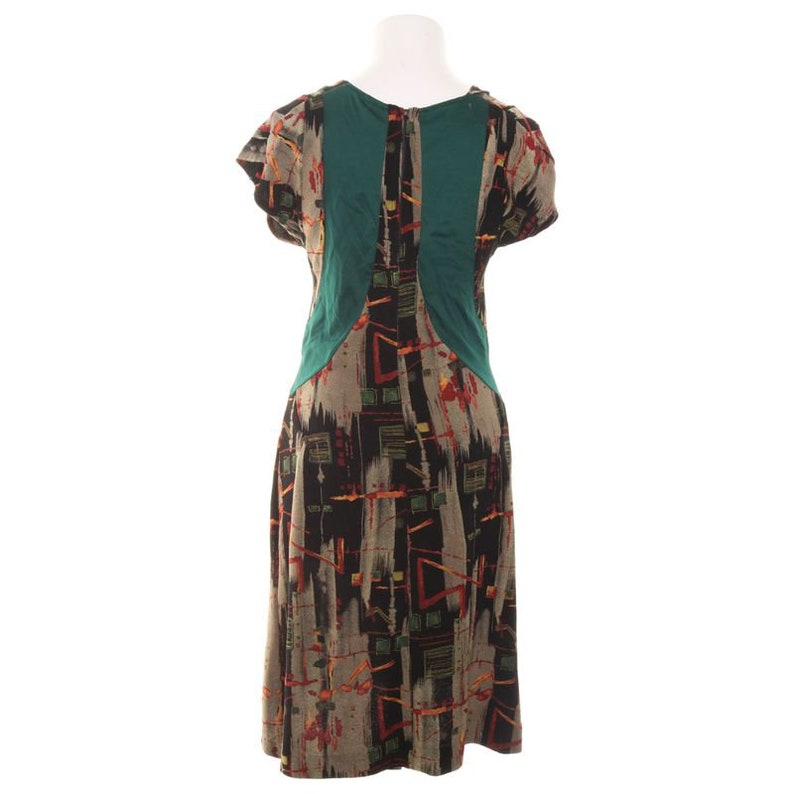 size S Vintage 70s retro bias cut loud pattern dress multicolor and green