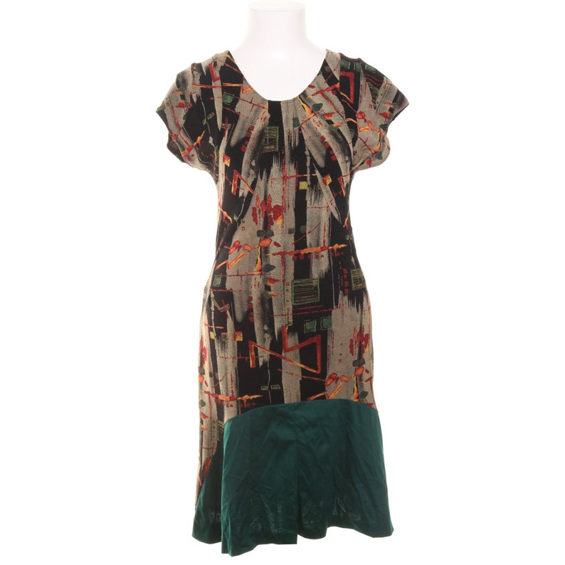size S Vintage 70s retro bias cut loud pattern dress multicolor and green