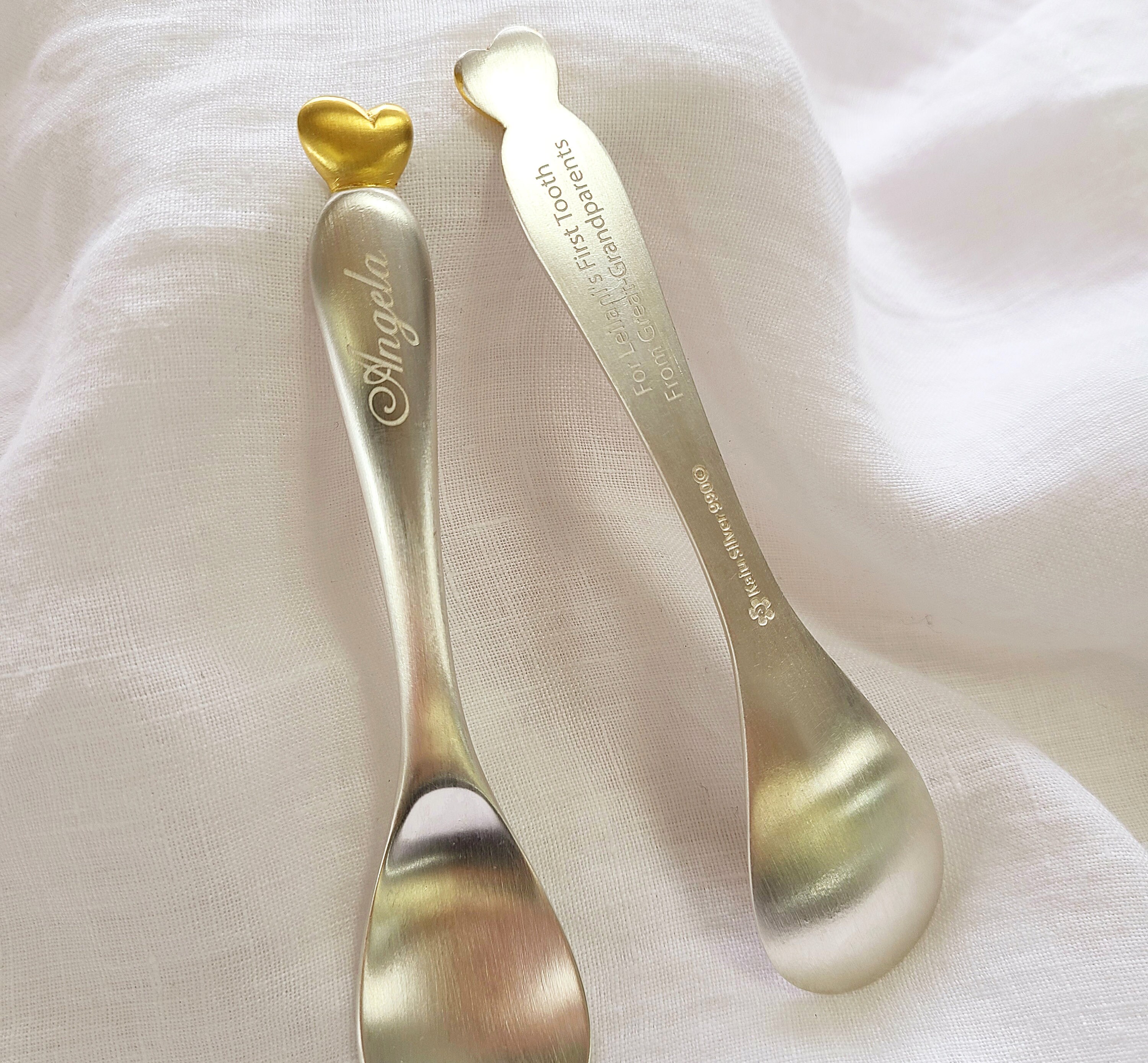 Personalized Silver 99 Baby Spoon with 24K Pure Gold Leaf Etsy