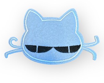 Cool Cat Iron On Patch – Light Gray Kitty with Sunglasses, Embroidered Felt Appliqué, Funny Cat Patch for Jackets, Bags & Crafts