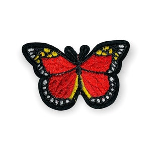 Speckled Red Butterfly Embroidered Patch Iron On Sew On