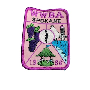 Vintage 1986 WWBA Spokane Women&#39;s Bowling Association Retro 1980&#39;s Embroidered Fabric Iron On Sew On Glue On Patch