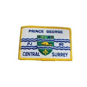Vintage 1995 PJ Prince George Central Surrey Retro Fabric Embroidered Iron On Sew On Glue On Patch