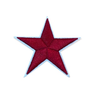 Satin Maroon Star Stitched Fabric Patch Iron On Sew On