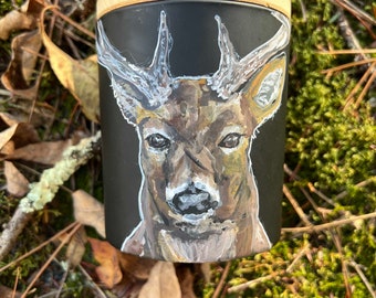 DEER Candle Hand PAINTED Mens Candle Hunter Buck Whitetail Hand Poured 10oz Hotel Lobby Scented Soy Wax Jar Candle Luxury Handmade Candle