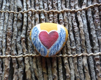 HEART with WINGS Rock, Hand painted Memorial visitation stone, love & miss you Personalized Garden Kindness Stone