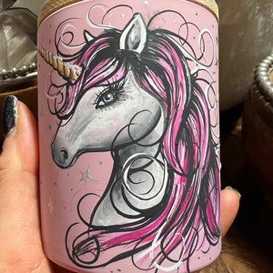 UNICORN Candle, Hand PAINTED Hand Made Pink Unicorn 10oz Scented Soy Wax Jar Natural Luxury Candle
