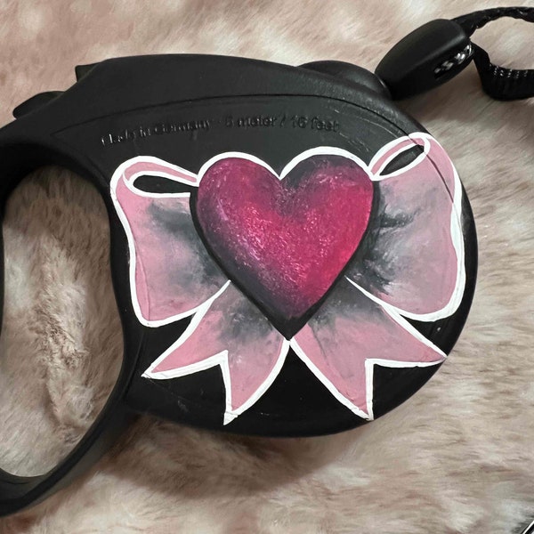 Custom Dog Leash Flexi HEART/BOW Leash Hand painted Customized Retractable Cord Dog Leash/Lead > SMALL > Personalized