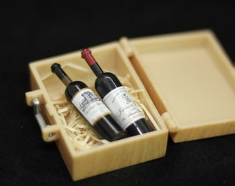 1/12 Scale Dollhouse Miniature Wine Crate with Bottles and wine glass