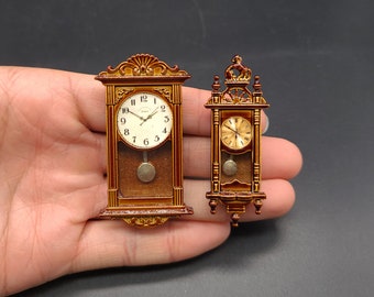 Wanduhr Vintage Antik Bronze silber mit Uhr Miniatur für Puppenhaus 43mm