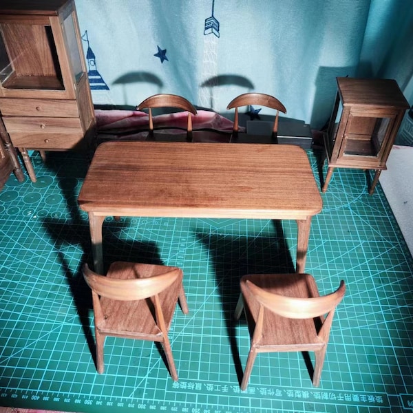 Mesa y silla de casa de muñecas a escala 1/6, muebles Blythe, muebles de barbie, mesa en miniatura, muebles Dollhouse