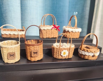 1/6 scale paper rattan basket for dollhouse miniature baskets Dollhouse mini wicker basket