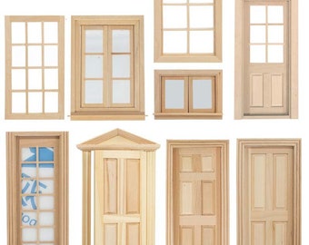 1/12 scale dollhouse doors and windows  DIY Dollhouse minitures Unfinished doors and windows