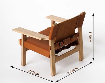 1/6 Scale Spanish chair, model BM2226, oak wood & leather