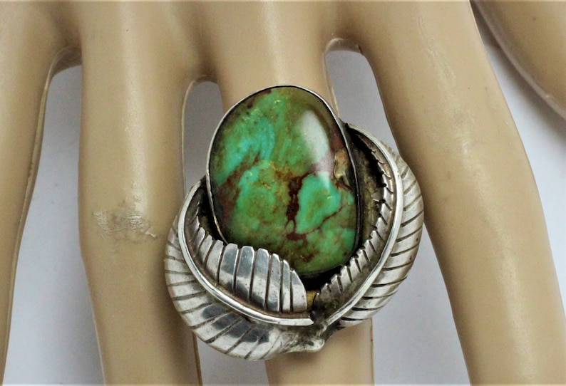 Vintage Sterling Silver /& Carico Lake Turquoise Estate Feather Ring