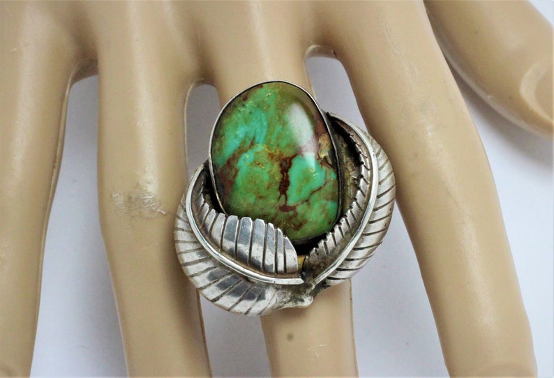 Vintage Sterling Silver /& Carico Lake Turquoise Estate Feather Ring
