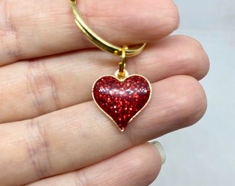 Heart keyring, heart keychain, red heart, I love you, glitter heart keyring